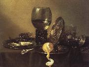 unknow artist oyster, rum and wine still life of the silver cup oil painting reproduction